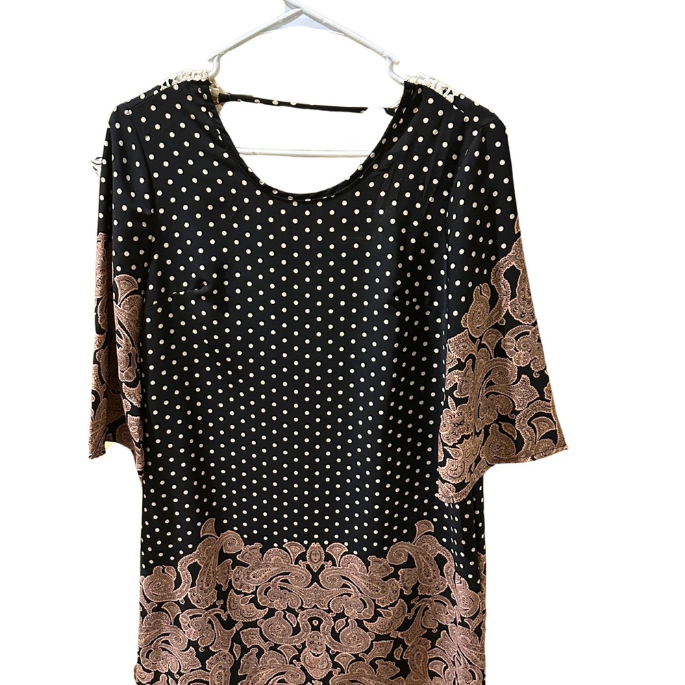 Yoyo 5 Boutique Black & Tan Polka Dot & Paisley Dress - EUC - Small